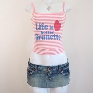 y2k brunette striped cami pink graphic baby tee mcbling